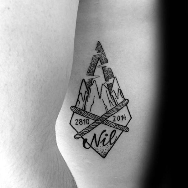 Small Mountain Skiing Mens Diamond Outer Forearm Tattoo