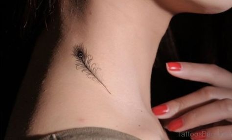 Small Neck Peacock Feather Tattoo