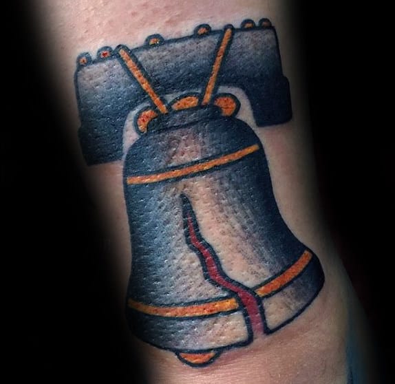Small Old School Liberty Bell Male Forearm Tattoos