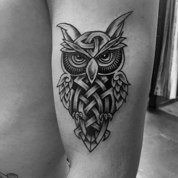 Small Outer Arm Celtic Owl Guys Tattoos