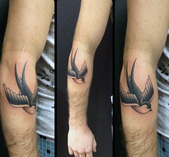 Small Outer Forearm Mens Traditional Sparrow Bird Tattoo