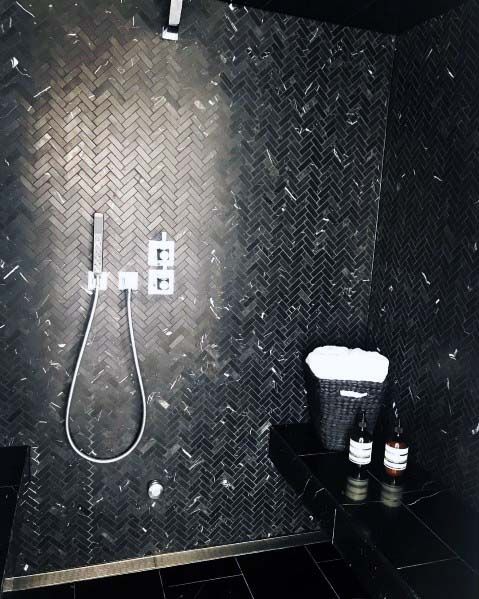 Small Pattern Tile Black Bathroom Showers
