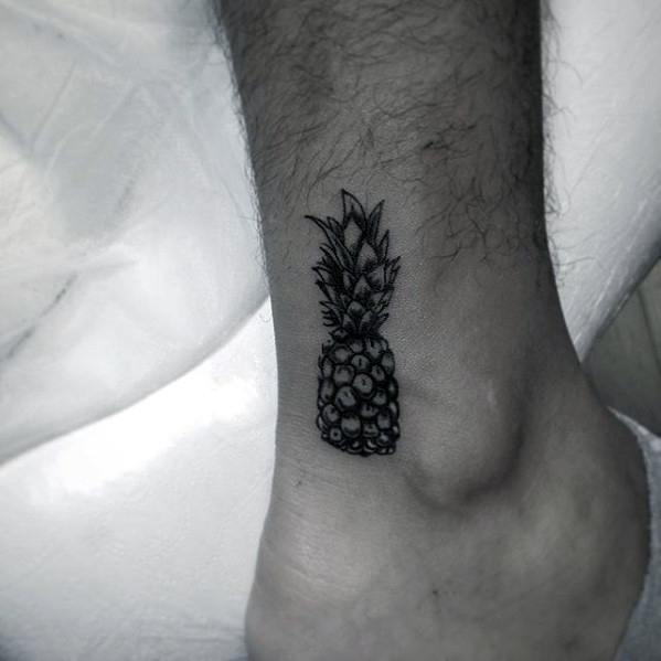 Small Pinapple Mens Destailed Ankle Tattoos