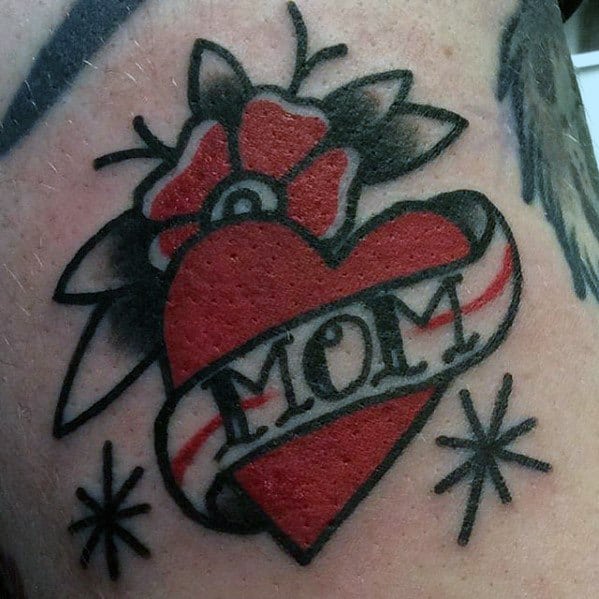 Small Red And Black Ink Traditional Mom Mens Tattoo Ideas