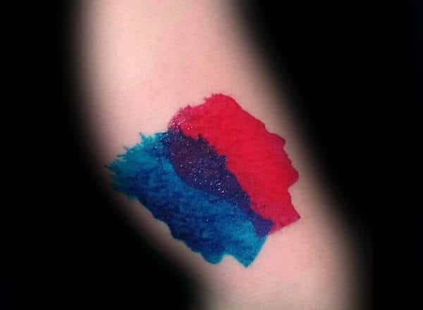 Small Red And Blue Ink Watercolor Fight Club Male Tattoo