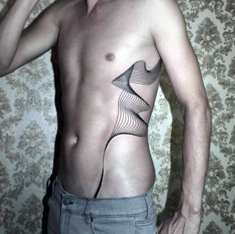 Small Ribcage Side Abstract Tattoo Of Lines For Men