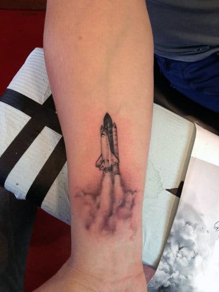 Small Rocket Ship Cloud Tattoos For Men On Wrist
