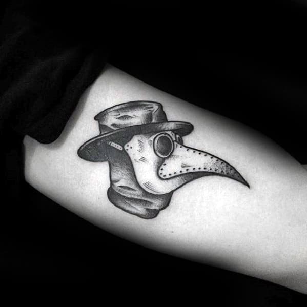 Small Shaded Arm Plague Doctor Tattoo Design Ideas For Males