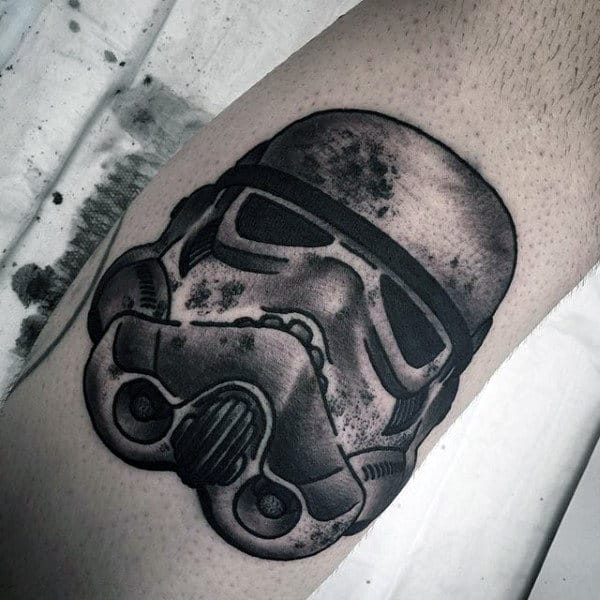 Small Shaded Black And Grey Stormtrooper Tattoos For Men