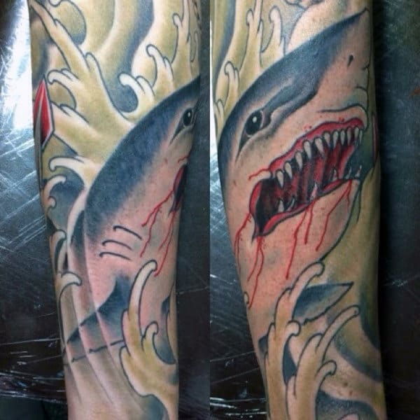 Full color realistic Great White shark tattoo by Evan Olin  Tattoos
