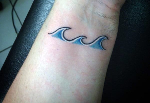 Ocean Waves Blue Small Tattoos For Men