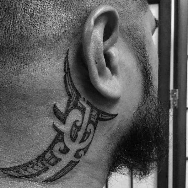 Small Side Tribal Neck Male Tattoos