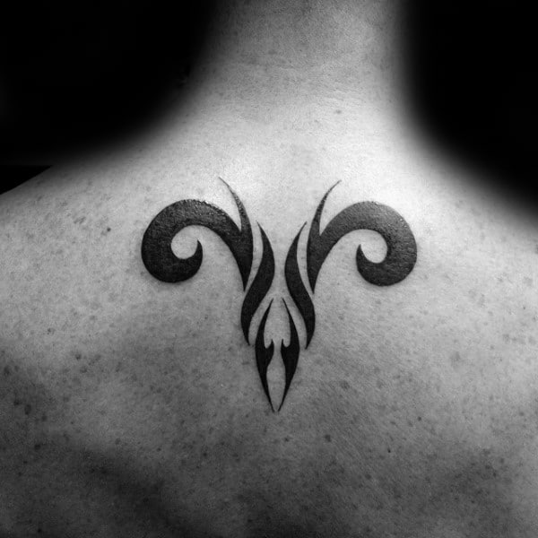 Small Simple Aries Back Male Tattoos