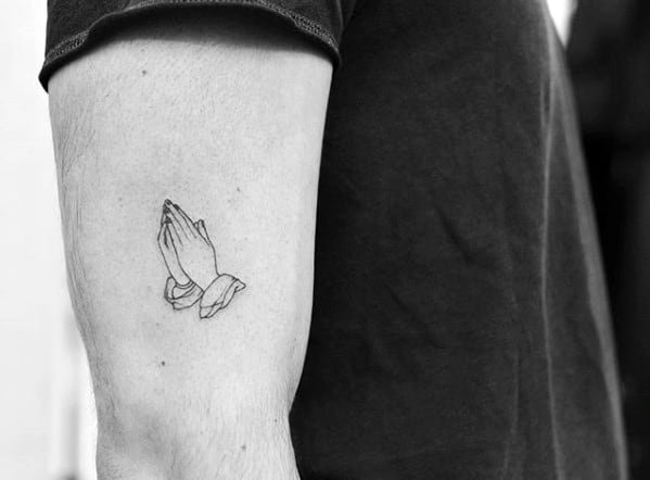 Small Simple Arm Guys Praying Hands Tattoo