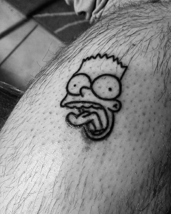 Small Simple Black Ink Outline Leg Male Bart Simpson Tattoo Ideas