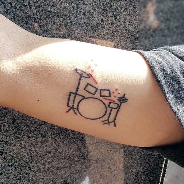Small Simple Black Ink Outline Male Drums Tattoos On Bicep
