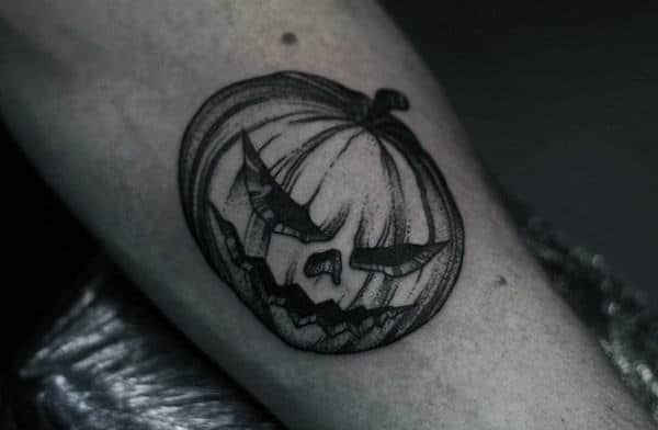 Small Simple Black Ink Pumpkin Tattoos For Males