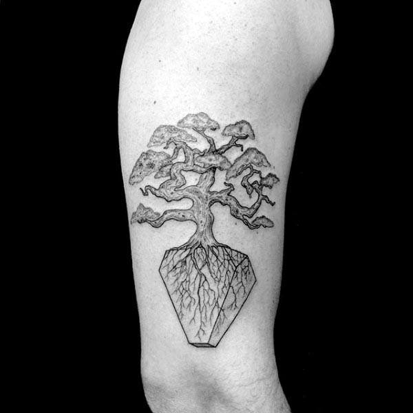 Small Simple Bonsai Tree With Roots Mens Arm Tattoos