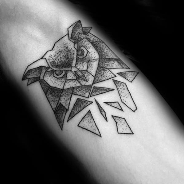 Small Simple Broken Owl Geometric Mens Tattoo On Forearm
