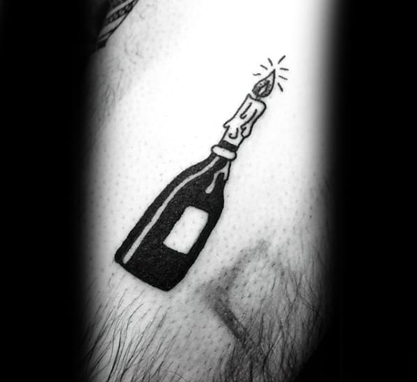 Small Simple Candle In A Bottle Guys Traditional Leg Tattoo