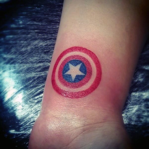 Small Simple Captain America Shield Tattoos For Men On Wrist