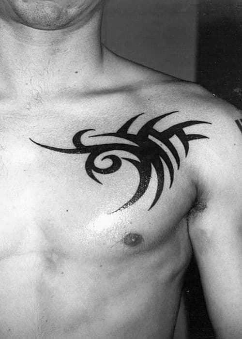 Small Simple Chest Mens Black Ink Tribal Tattoos