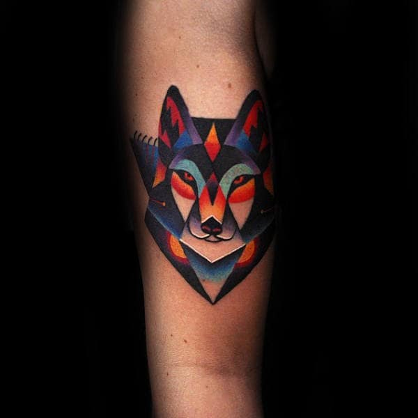 Small Simple Colorful Amazing Guys Forearm Fox Tattoo Ideas