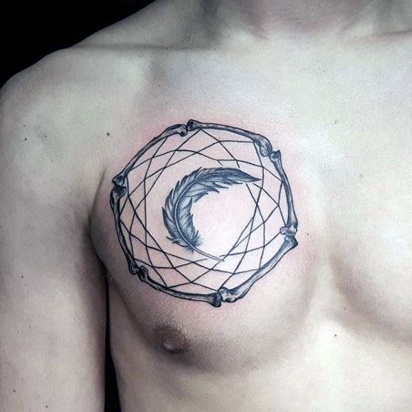 Small Simple Dreamcatcher Upper Chest Tattoos For Guys