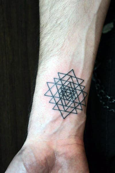 Small Simple Geometric Triangle Line Tattoos For Men On Wrist
