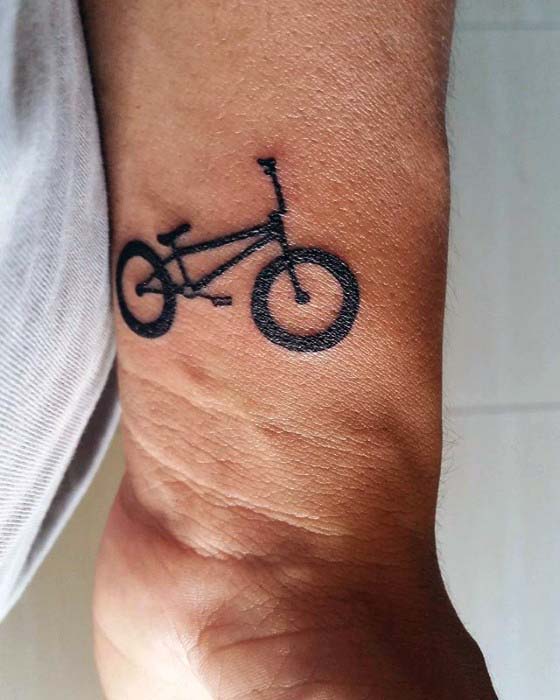 Small Simple Guys Bmx Bicycle Wrist Tattoo Ideas