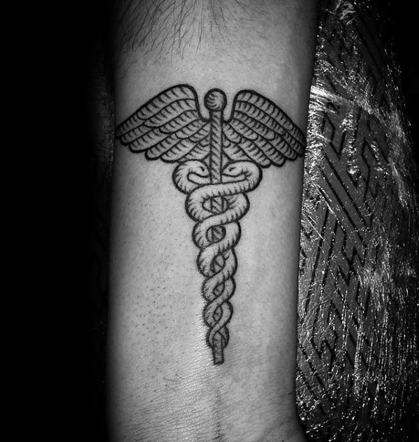 caduceus medical tattoo for Claire~ . . . . . #finelinetattoo  #caduceustattoo #staffofhermestattoo #diabeticlife #diabetestattoo… |  Instagram