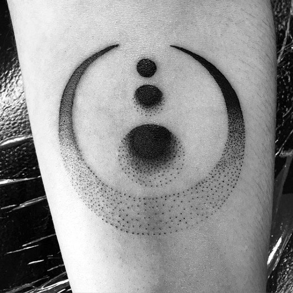 Small Simple Guys Dotwork Faded Moon Phase Cycle Tattoos On Inner Forearm
