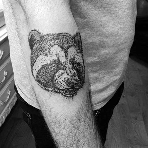 Small Simple Guys Dotwork Forearm Raccoon Head Tattoos