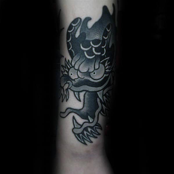 Small Simple Guys Dragon Forearm Old School Traditional Tattoos