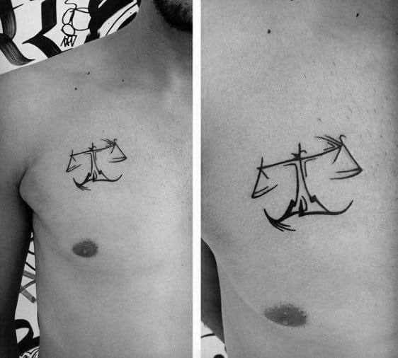 Small Simple Guys Minimalist Libra Chest Tattoo Design Ideas