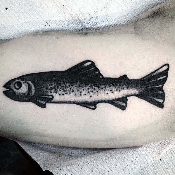 Small Simple Guys Old School Traditional Trout Inner Arm Bicep Tattoo