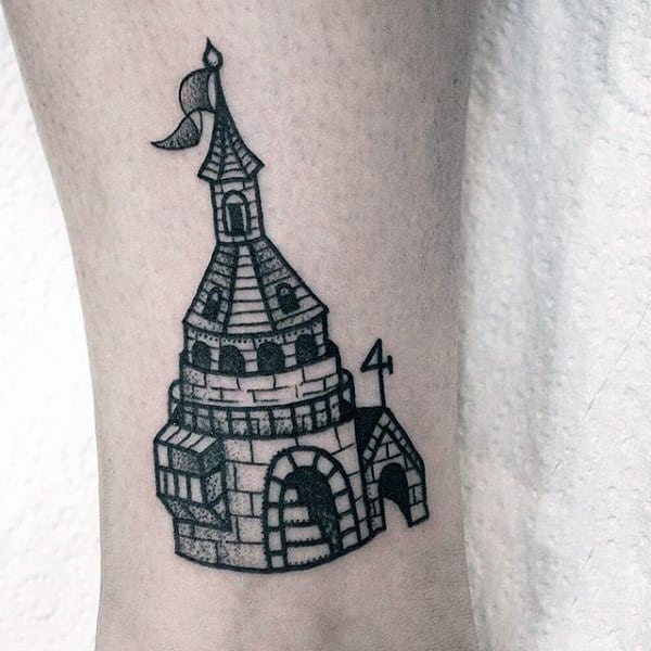 Small Simple Guys Stone Castle Tattoos On Wrist