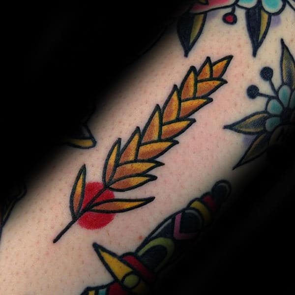 Small Simple Guys Wheat Old School Tattoo On Forearm