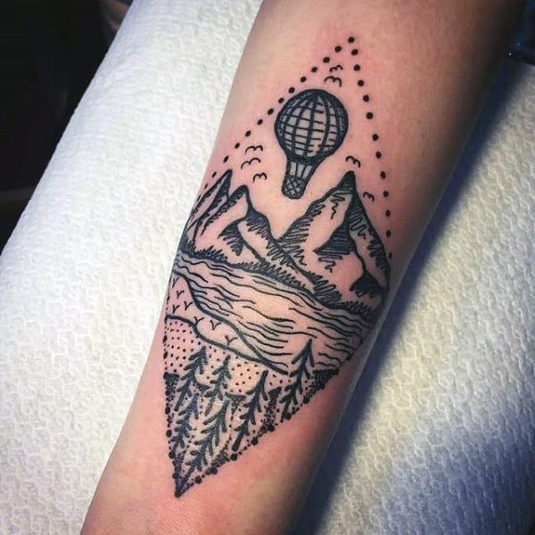 Small Simple Hot Air Balloon Nature Guys Tattoo On Forearm