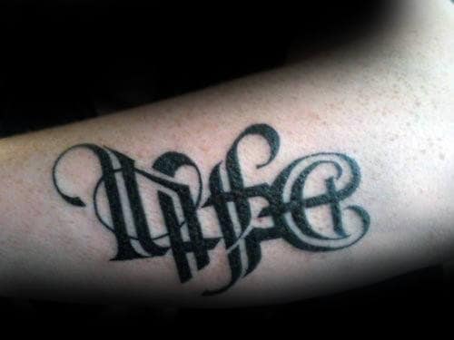 Small Simple Life Death Ambigram Male Arm Tattoos
