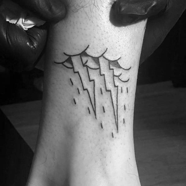 Small Simple Lighting Lower Leg Thunderstorm Tattoo Design On Man