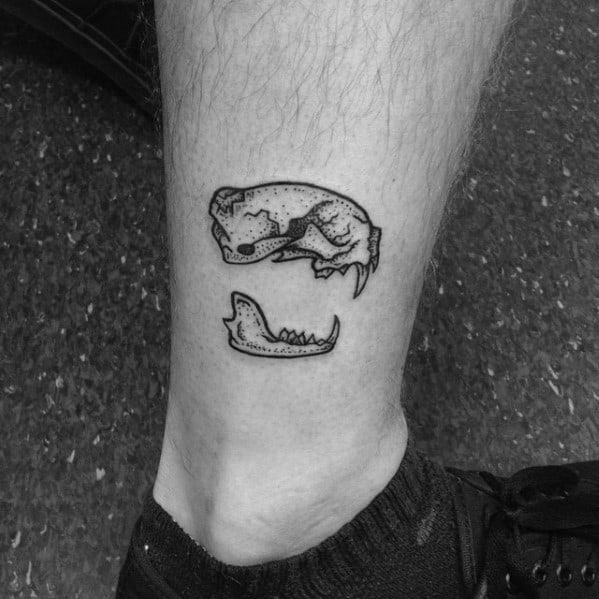 Small Simple Mens Animal Skull Lower Leg Tattoo