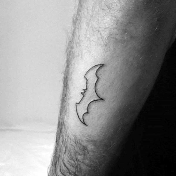 Small Simple Mens Batman Symbol Outer Forearm Tattoos With Black Ink Outline Design