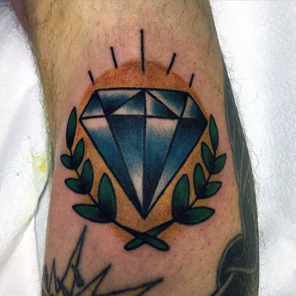Small Simple Mens Blue Diamond Shaded Tattoo