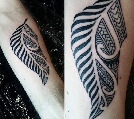 Small Simple Mens Fern Tribal Forearm Tattoo Design Inspiration