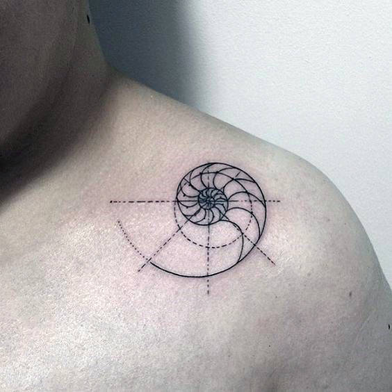 Small Simple Mens Geometrical Fibonacci Spiral Collar Bone Tattoo