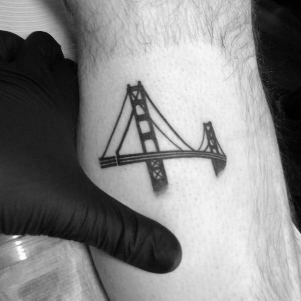Small Simple Mens Golden Gate Bridge Leg Tattoo Inspiration