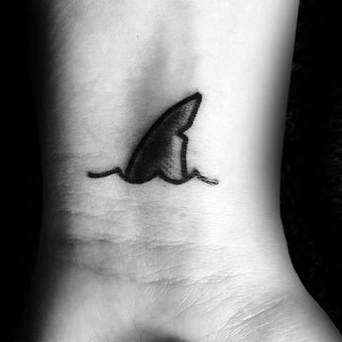 Small Simple Mens Shark Fin Tattoo On Wrist