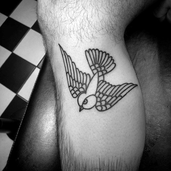 Small Simple Mens Traditional Leg Sparrow Bird Tattoo