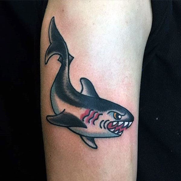 Small Simple Mens Traditional Shark Arm Tattoo